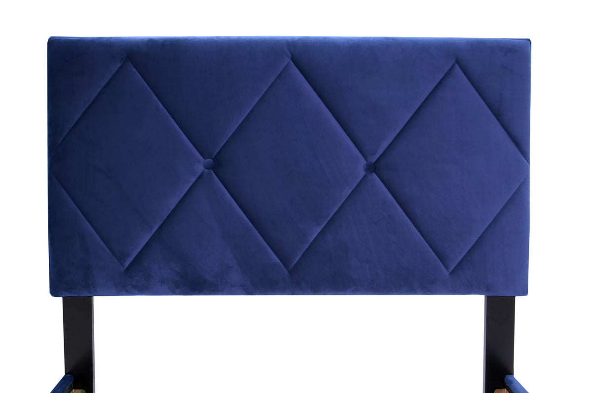 The Winslow Navy Blue Velvet Diamond-Tufted Twin Bed Set – Bed & Nightstand - view 6
