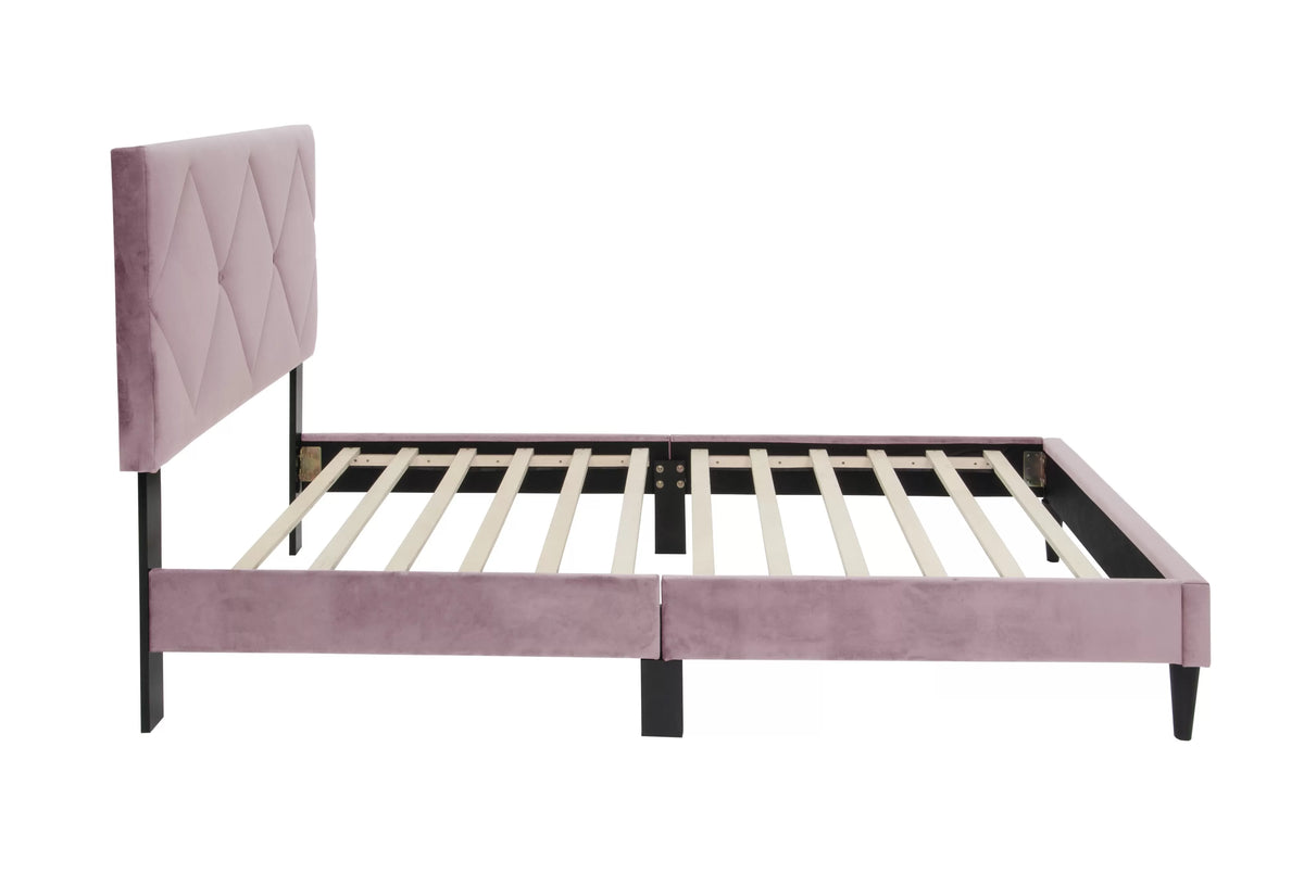 The Winslow Light Pink Velvet Diamond-Tufted Twin Bed Set – Bed & Nightstand - view 3