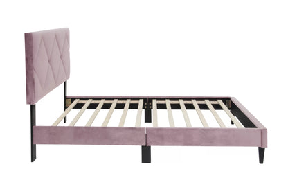 The Winslow Light Pink Velvet Diamond-Tufted Twin Bed Set – Bed & Nightstand - view 3