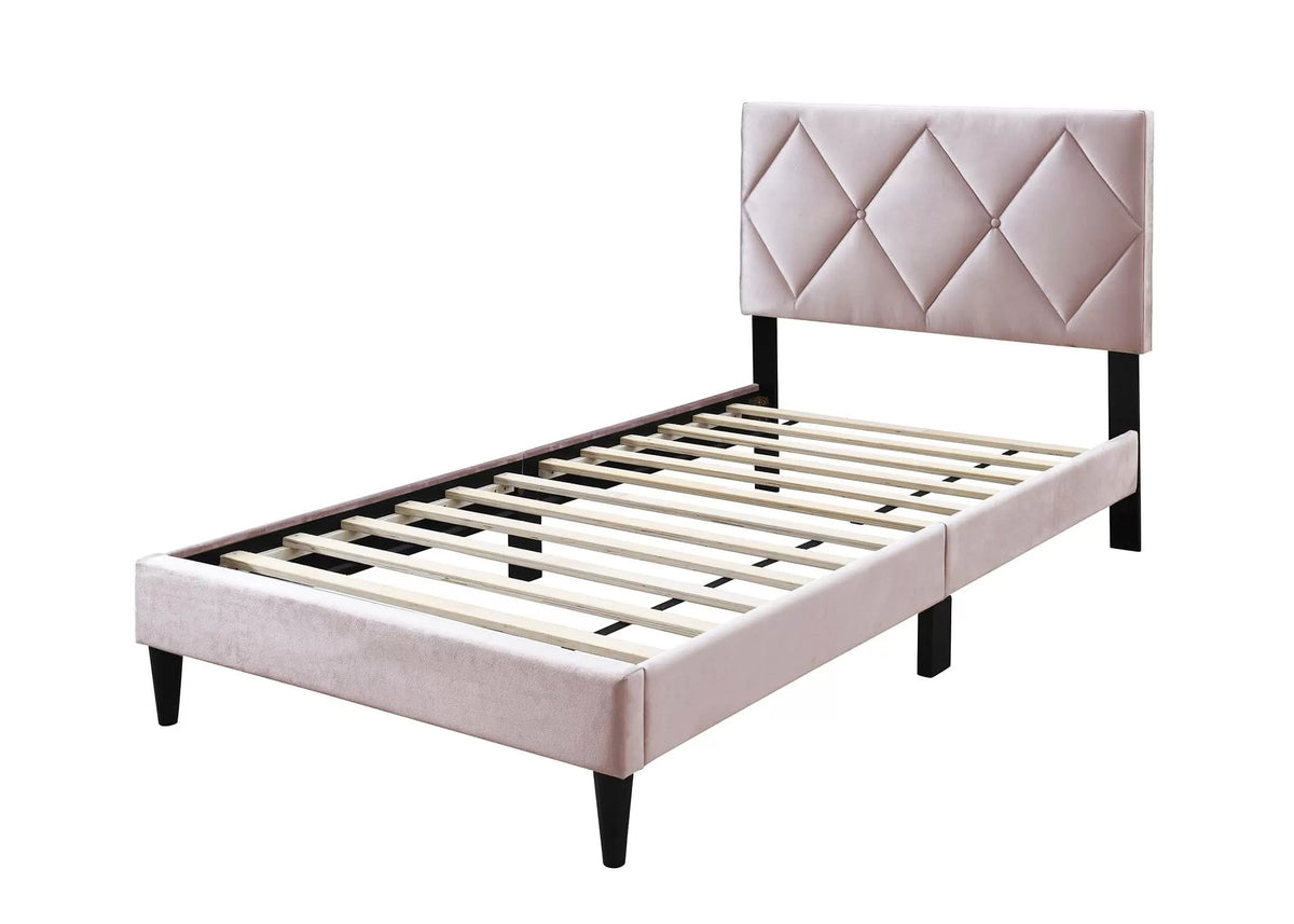 The Winslow Light Pink Velvet Diamond-Tufted Twin Bed - view 5