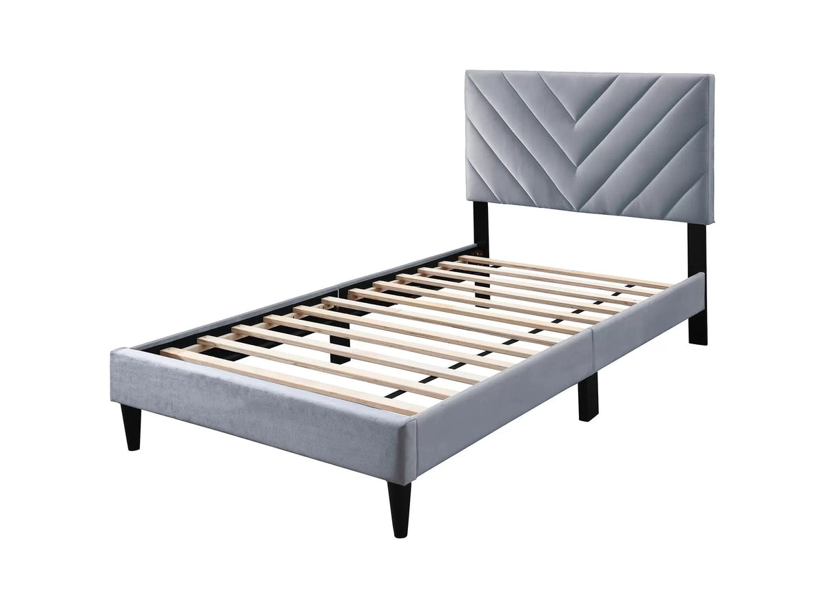 The Harlow Gray Velvet Chevron-Tufted Twin Bed - view 4