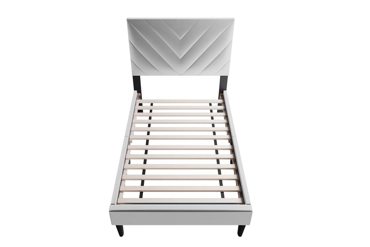 The Harlow Gray Velvet Chevron-Tufted Twin Bed - view 5
