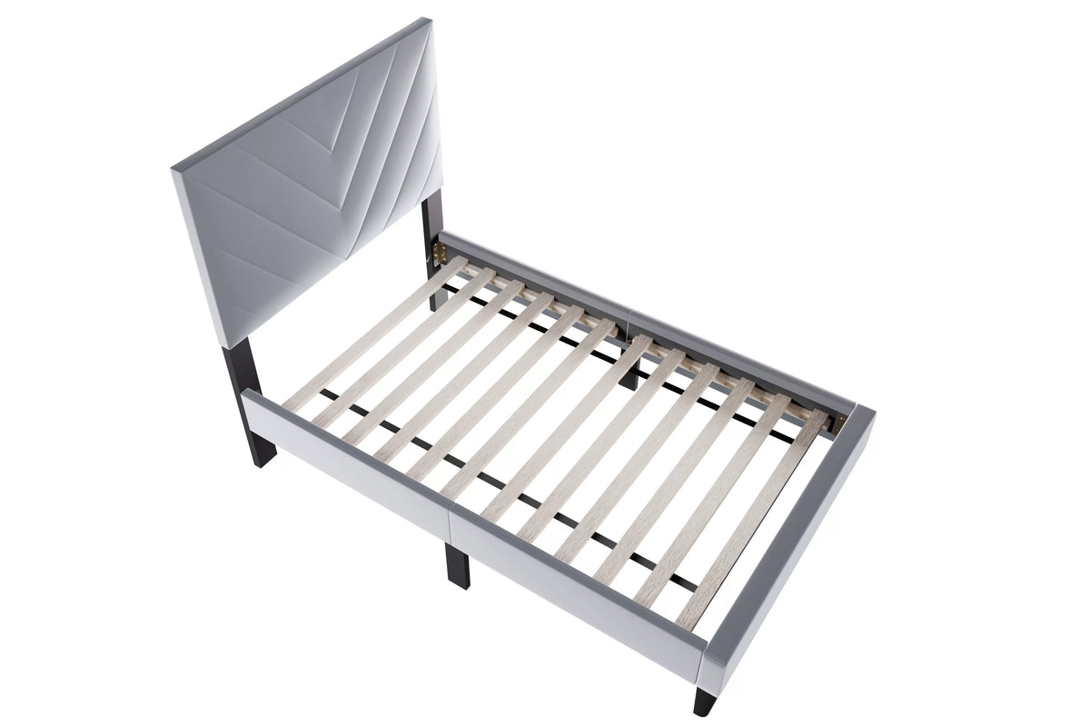 The Harlow Gray Velvet Chevron-Tufted Twin Bed - view 6