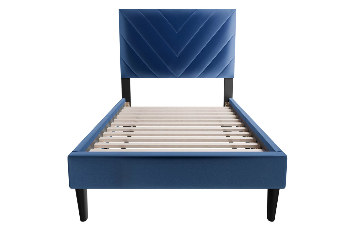 The Harlow Navy Blue Velvet Chevron-Tufted Twin Bed - view 2