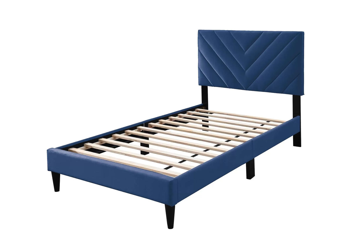The Harlow Navy Blue Velvet Chevron-Tufted Twin Bed - view 4