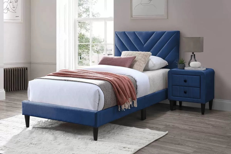 Cama Harlow Twin Azul Marino Azul de Terciopelo