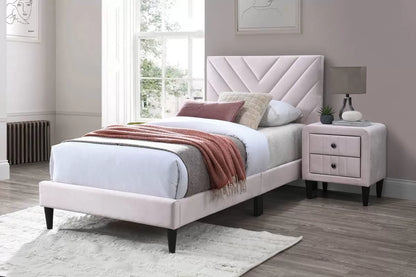 The Harlow Light Pink Velvet Chevron-Tufted Full Bed Set – Bed & Nightstand - view 1