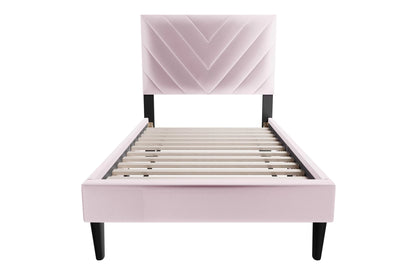 The Harlow Light Pink Velvet Chevron-Tufted Twin Bed Set – Bed & Nightstand - view 2