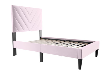 The Harlow Light Pink Velvet Chevron-Tufted Twin Bed - view 3