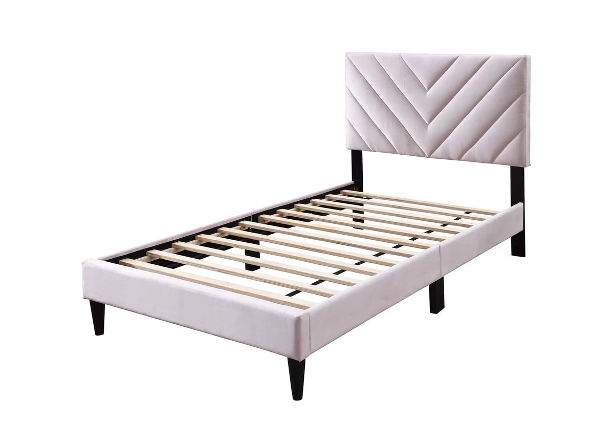 The Harlow Light Pink Velvet Chevron-Tufted Twin Bed - view 4