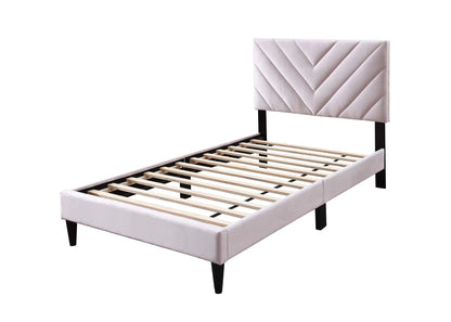 The Harlow Light Pink Velvet Chevron-Tufted Twin Bed - view 4