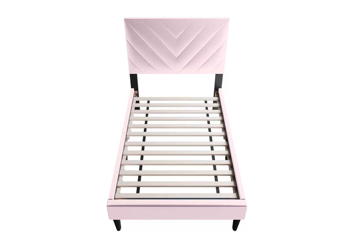 The Harlow Light Pink Velvet Chevron-Tufted Twin Bed - view 5