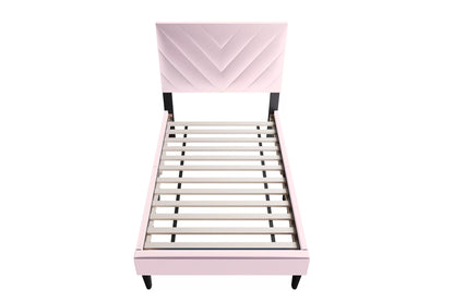 The Harlow Light Pink Velvet Chevron-Tufted Twin Bed - view 5