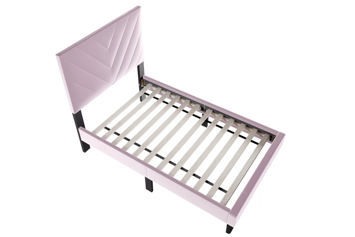 The Harlow Light Pink Velvet Chevron-Tufted Twin Bed - view 6