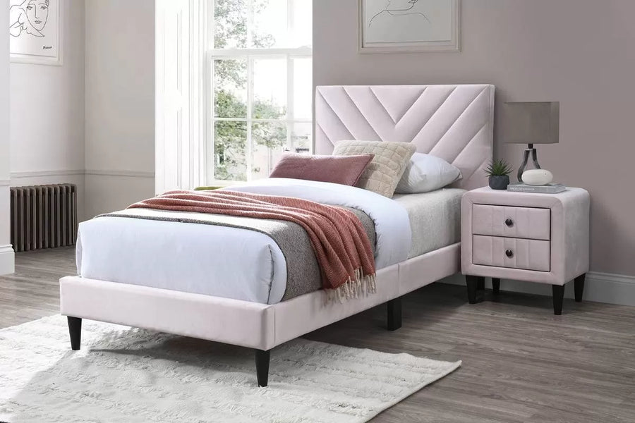Cama Harlow Twin Claro Rosa de Terciopelo
