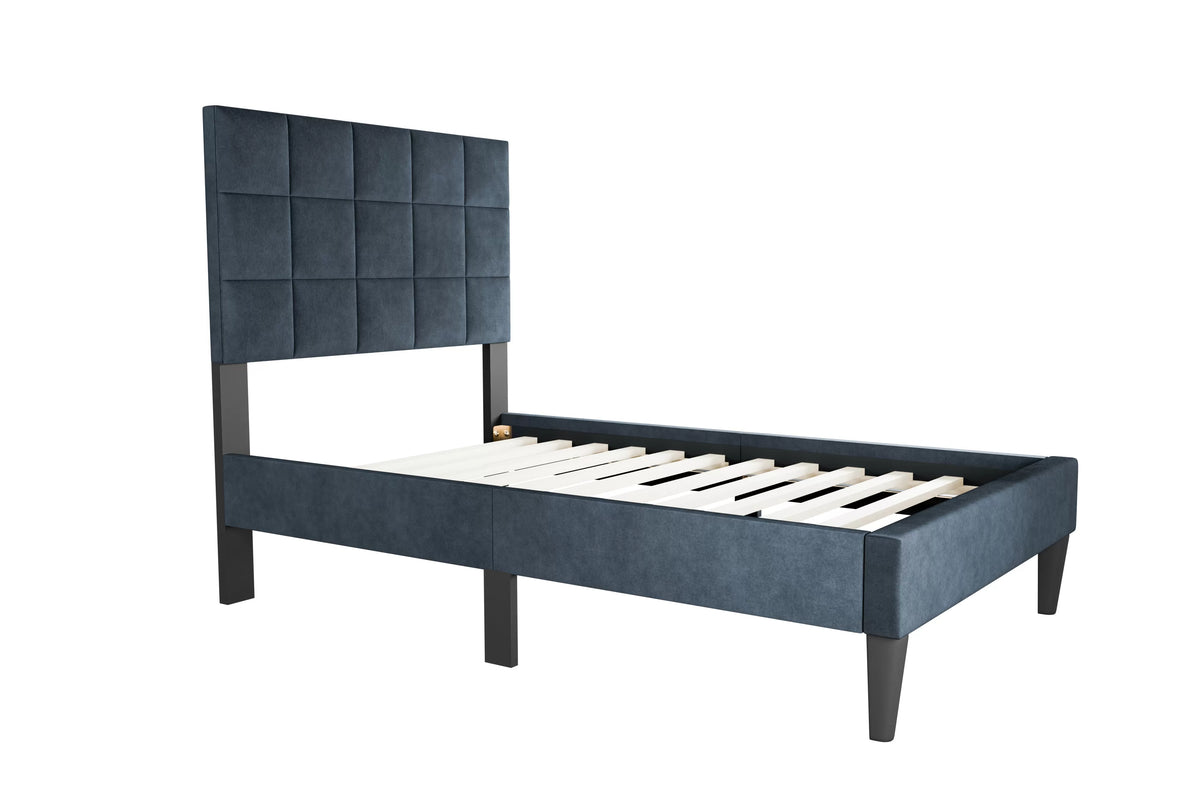 The Calloway Charcoal Linen Twin Bed Frame – Square-Tufted - view 3