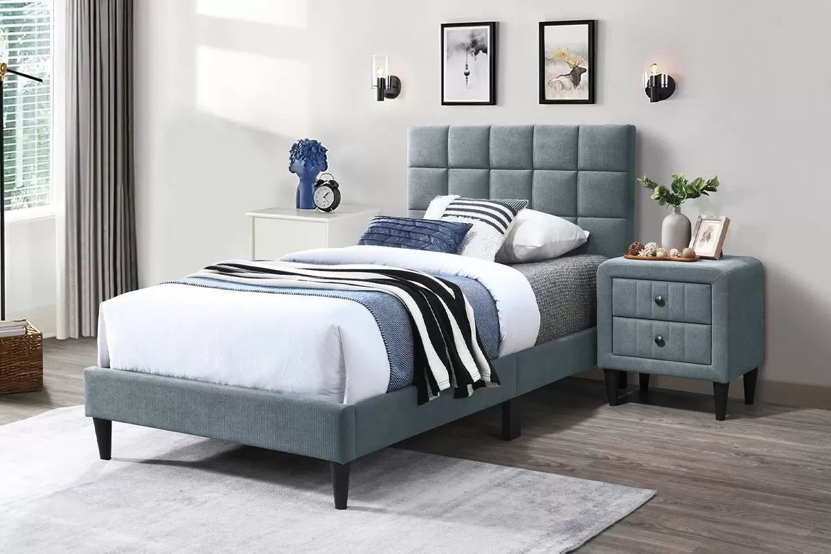 The Calloway Gray Linen Full Bed Frame & Nightstand – 2 Piece - view 1