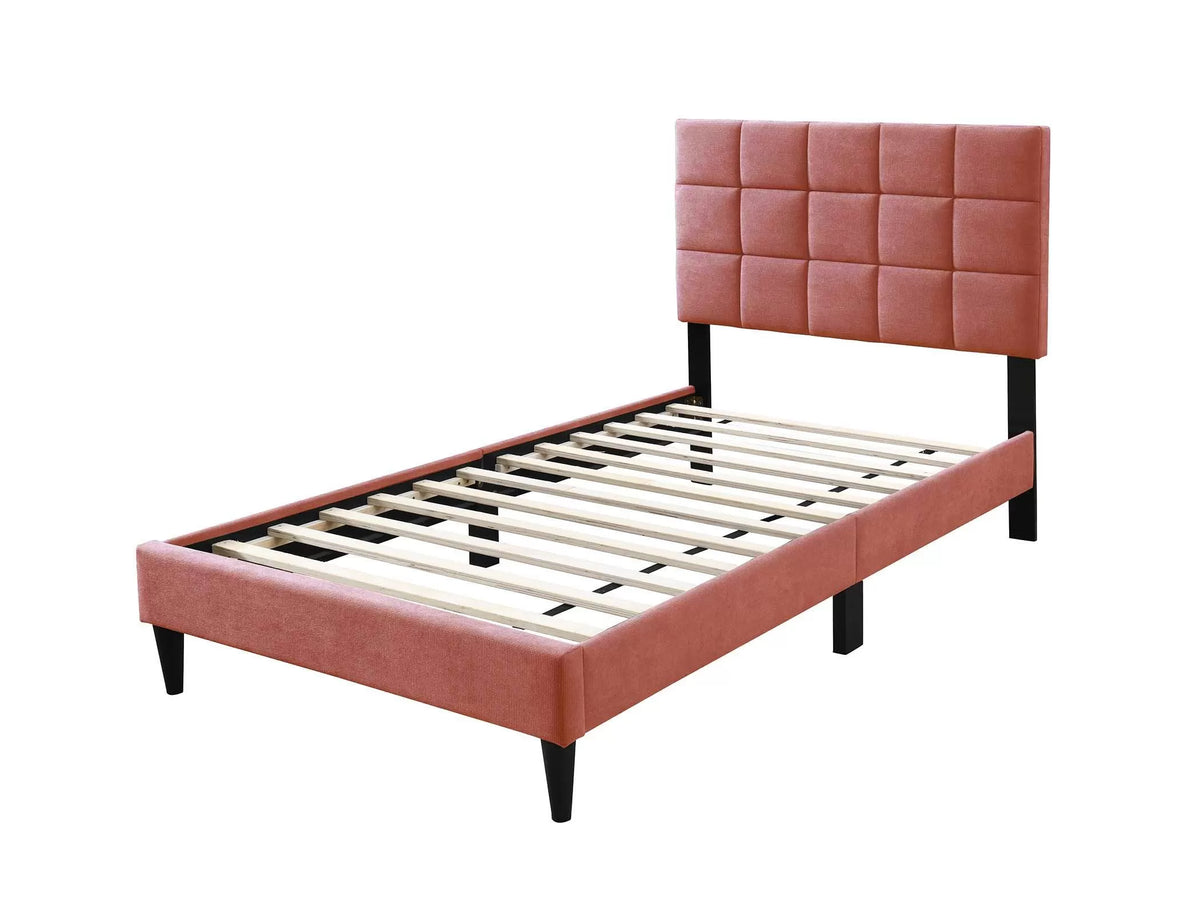 The Calloway Pink Linen Twin Bed Frame – Square-Tufted - view 4