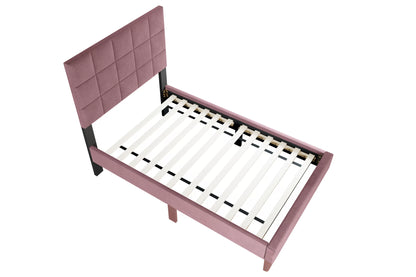 The Calloway Pink Linen Twin Bed Frame – Square-Tufted - view 6