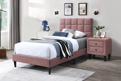 The Calloway Pink Linen Twin Bed Frame & Nightstand – 2 Piece - view 1