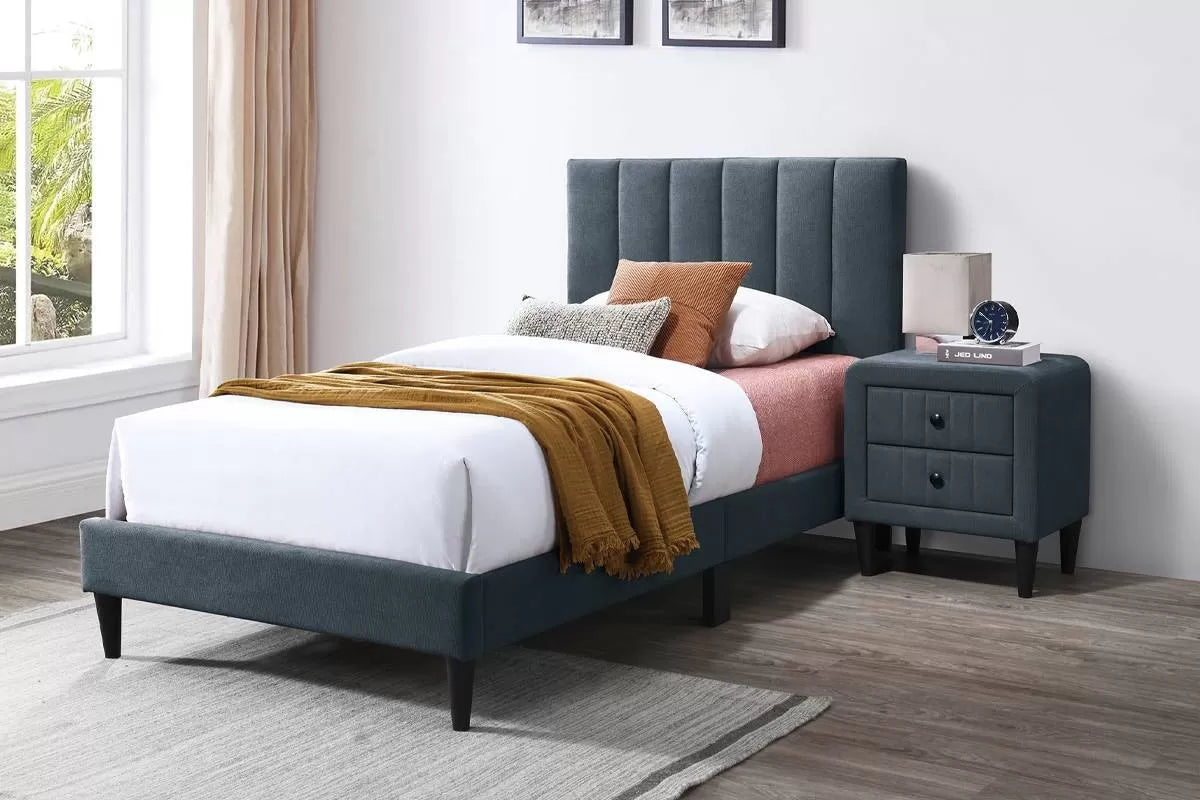 The Delaney Charcoal Linen Full Bed Frame & Nightstand – 2 Piece - view 1