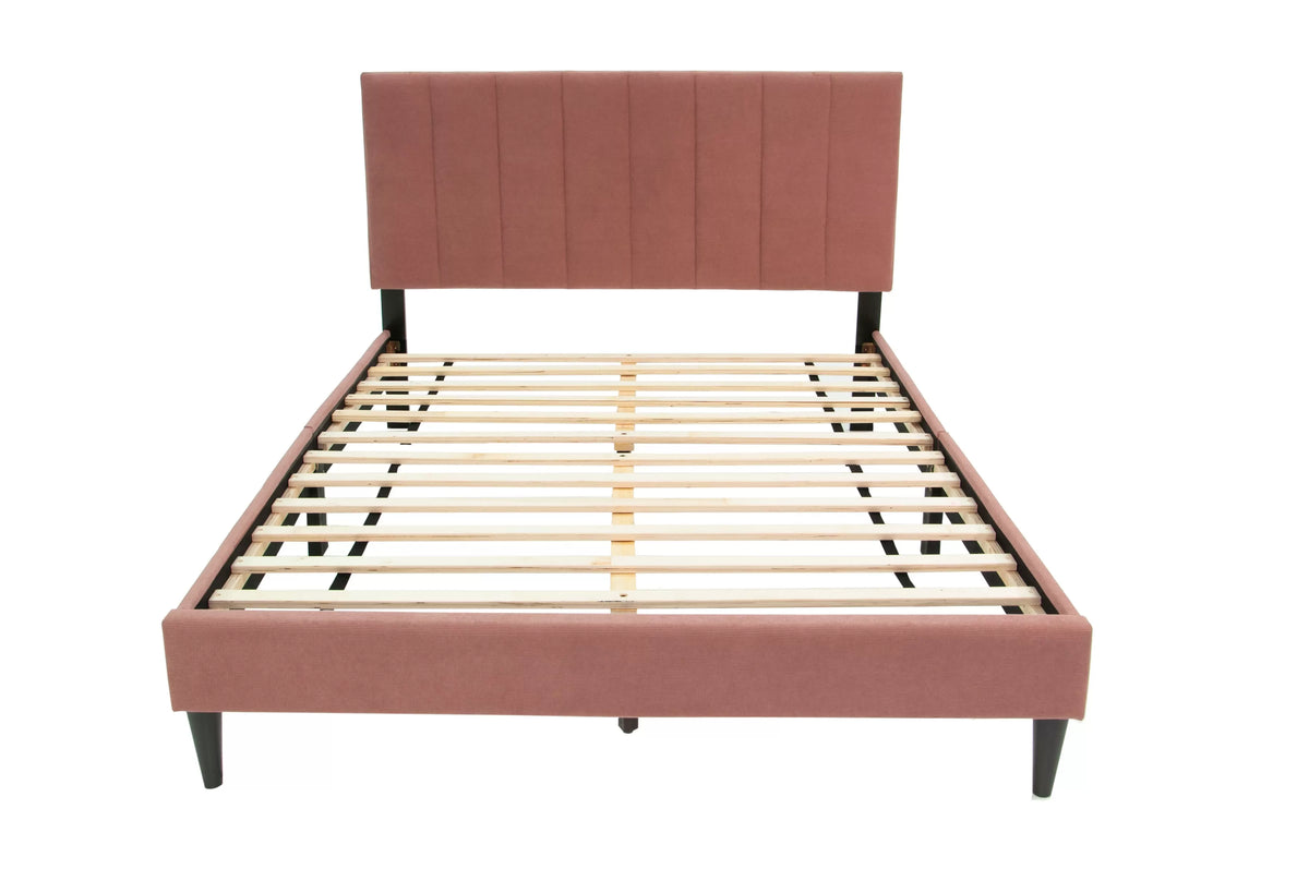 The Delaney Pink Linen Full Bed Frame – Channel-Tufted - view 2
