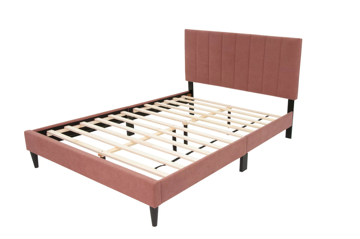 The Delaney Pink Linen Full Bed Frame – Channel-Tufted - view 3