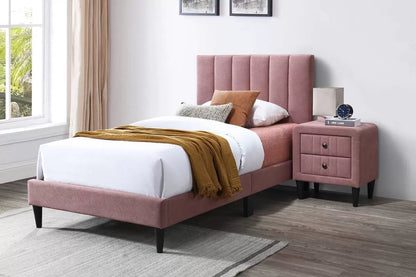 The Delaney Pink Linen Full Bed Frame & Nightstand – 2 Piece - view 1