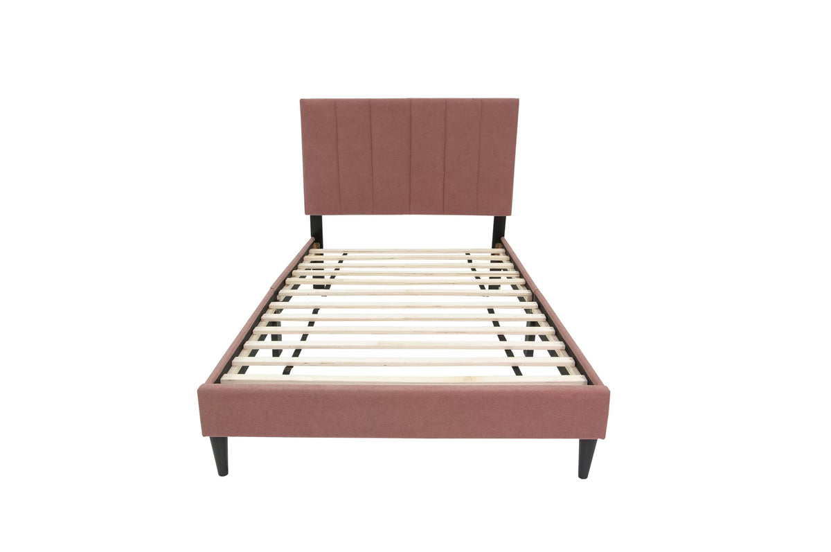 The Delaney Pink Linen Twin Bed Frame – Channel-Tufted - view 2