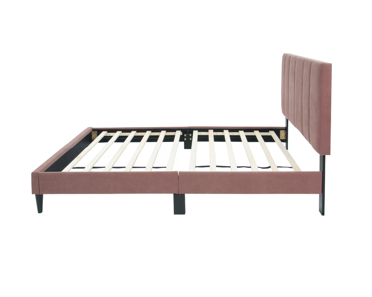 The Delaney Pink Linen Twin Bed Frame – Channel-Tufted - view 3