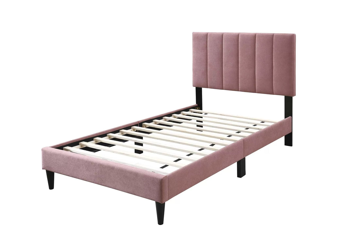 The Delaney Pink Linen Twin Bed Frame – Channel-Tufted - view 4