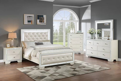 The Chantilly Eastern King Cream Faux Leather LED Bed