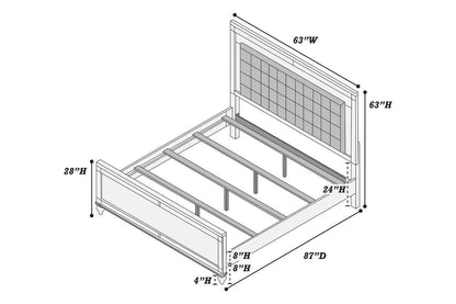 The Platina Queen Silver Faux Leather LED Bed