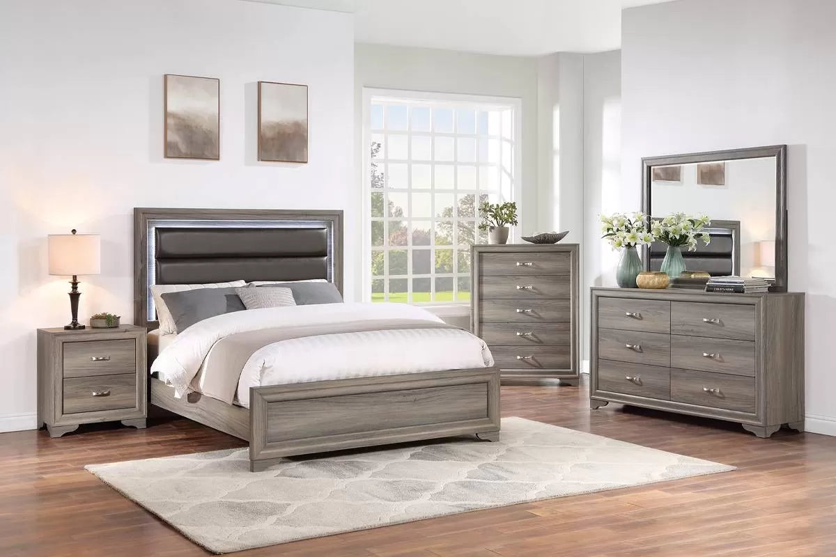 The Sable Eastern King Espresso Bonded Leather LED Bed