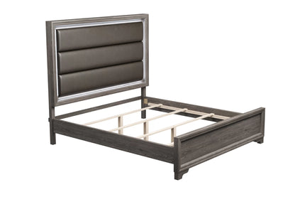 The Sable Queen Espresso Bonded Leather LED Bed