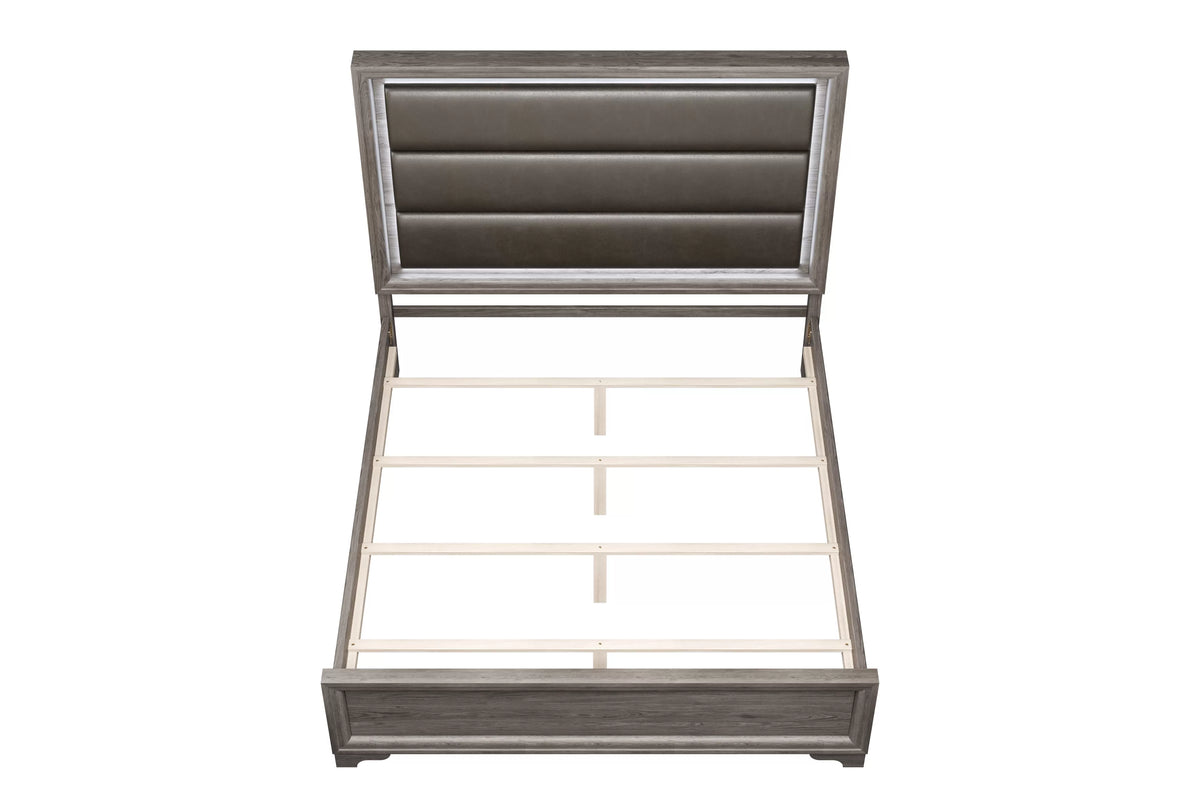 The Sable Queen Espresso Bonded Leather LED Bed