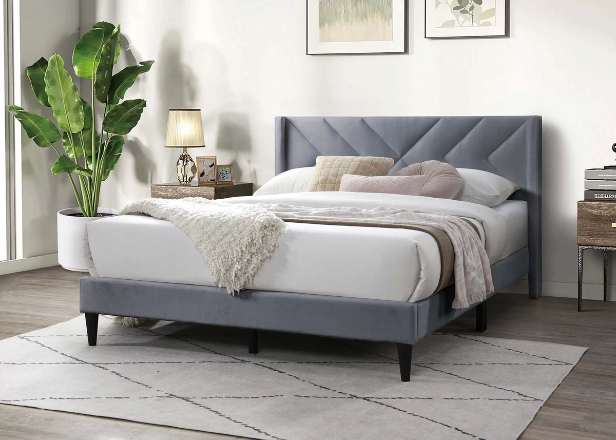 The Sorrel Full Gray Velvet Upholstered Bed