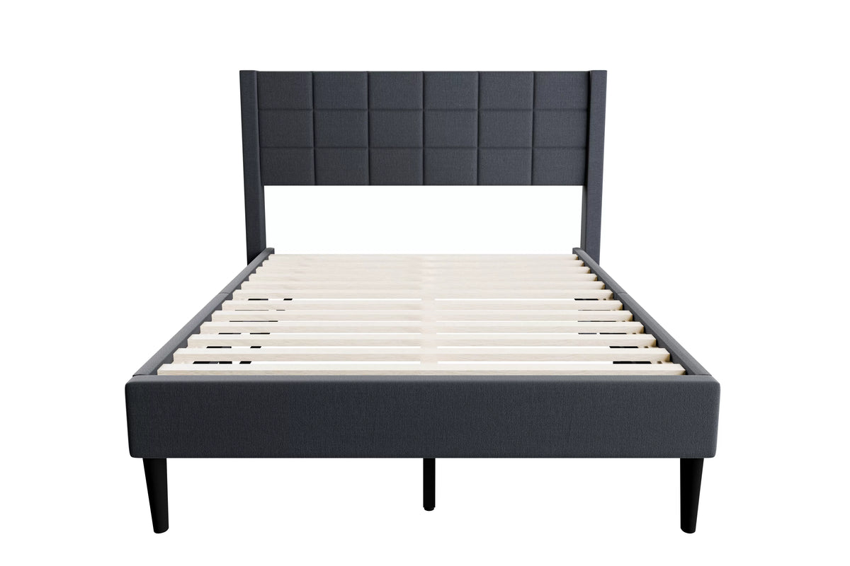 The Birch Full Charcoal Brushed Linen Upholstered Bed
