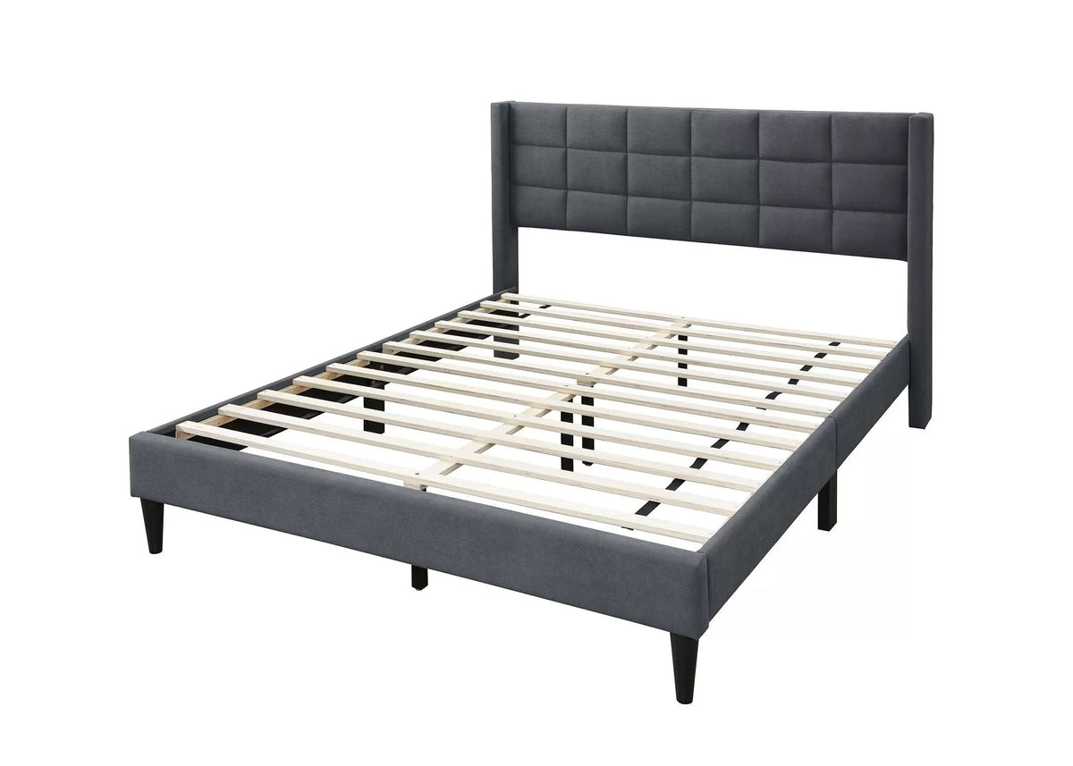 The Birch Full Charcoal Brushed Linen Upholstered Bed