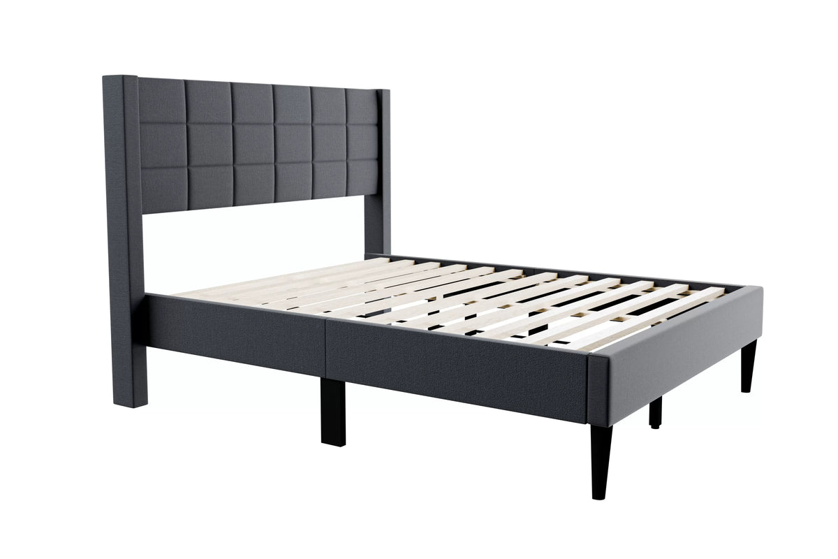 The Birch Full Charcoal Brushed Linen Upholstered Bed