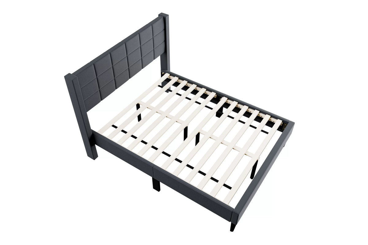 The Birch Full Charcoal Brushed Linen Upholstered Bed