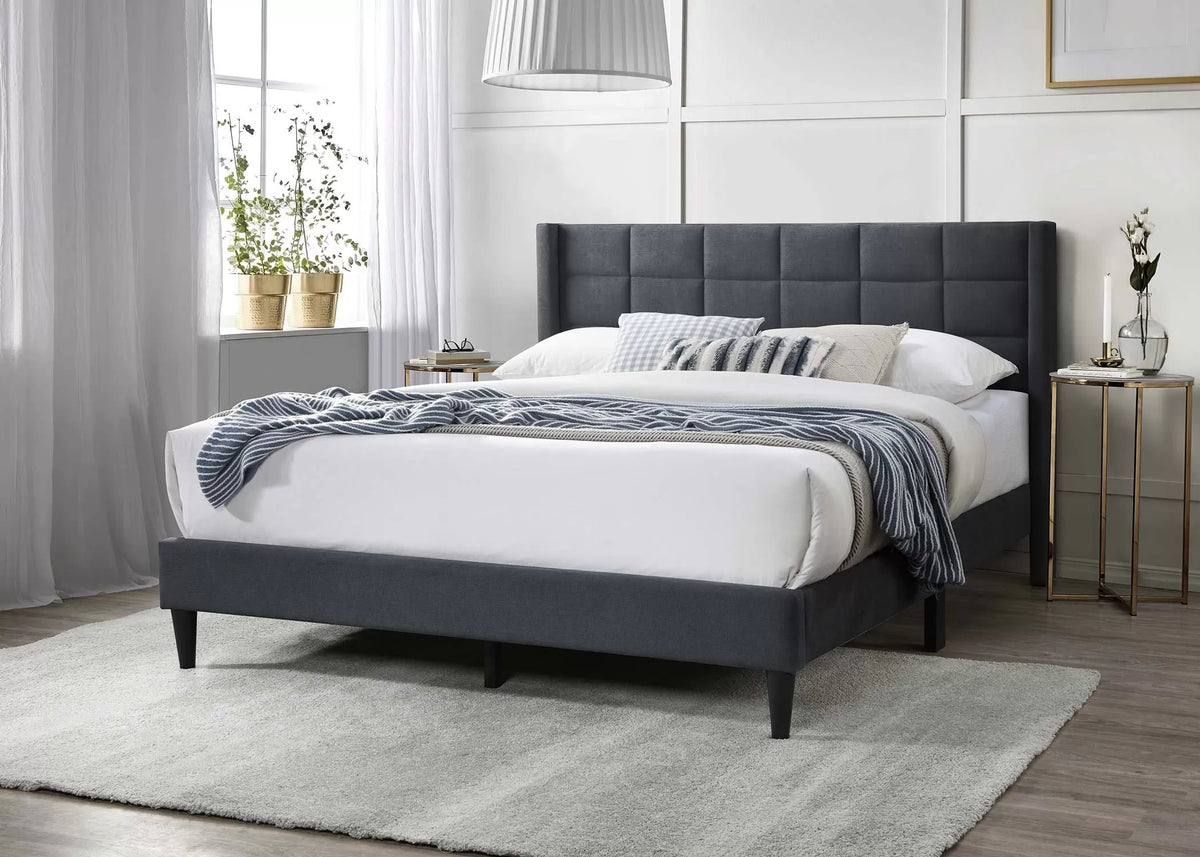 The Birch Full Charcoal Brushed Linen Upholstered Bed