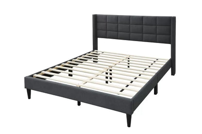 The Birch Queen Charcoal Brushed Linen Upholstered Bed