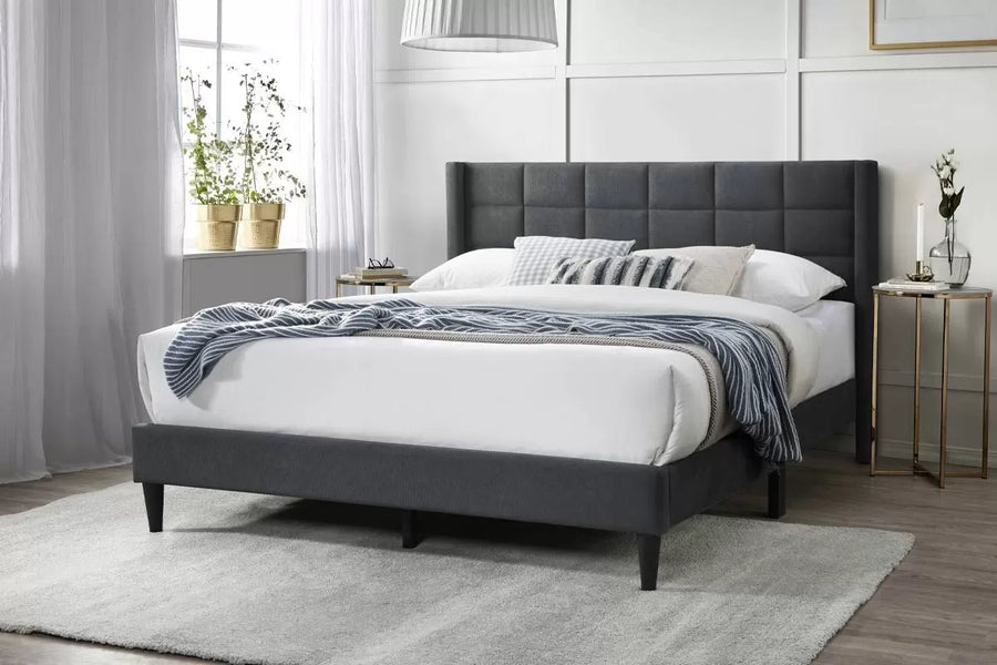 Cama Birch Queen Carbón de Lino Tapizado