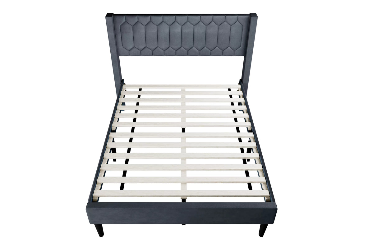 Cama Drummond Full Carbón de Yute Tapizado