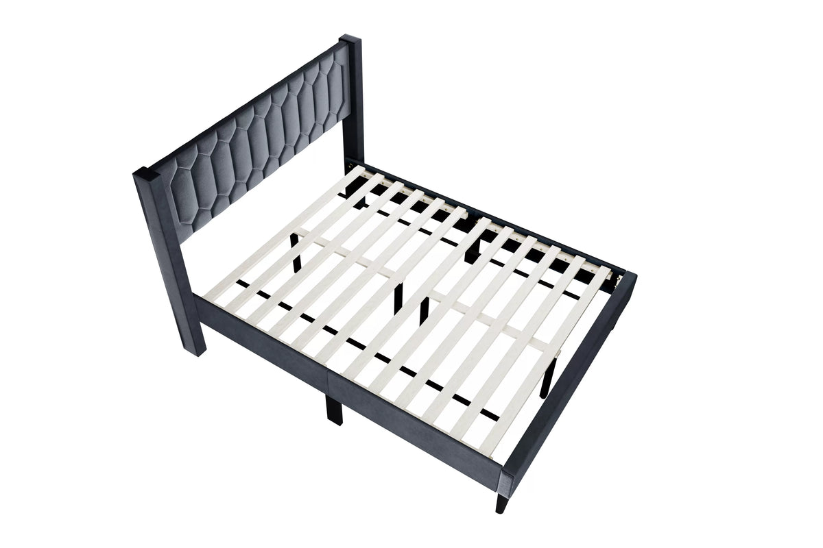 Cama Drummond Full Carbón de Yute Tapizado