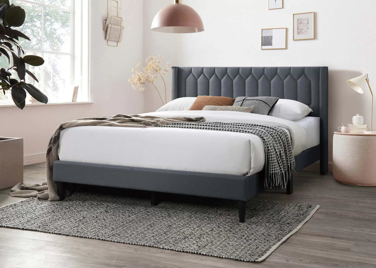 Cama Drummond Full Carbón de Yute Tapizado