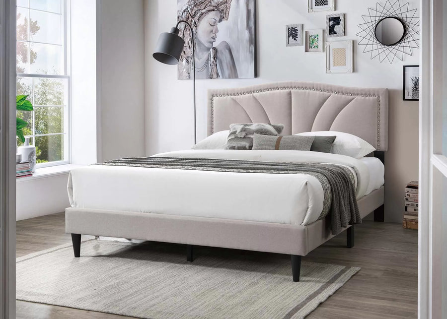 Cama Cove Full Claro Marrón de Yute Tapizado