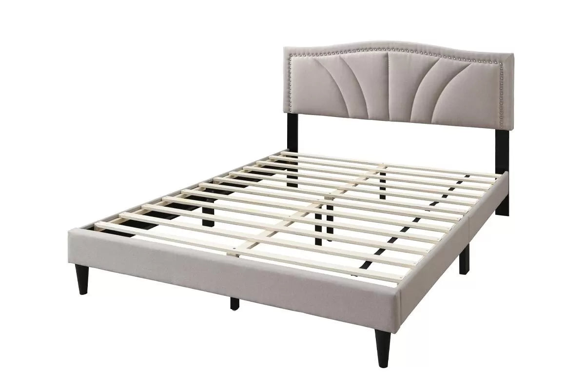 Cama Cove Queen Claro Marrón de Yute Tapizado