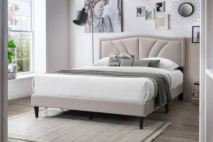 Cama Cove Queen Claro Marrón de Yute Tapizado